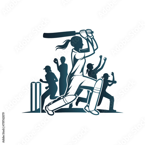 Cricket Player Women Logo Vector