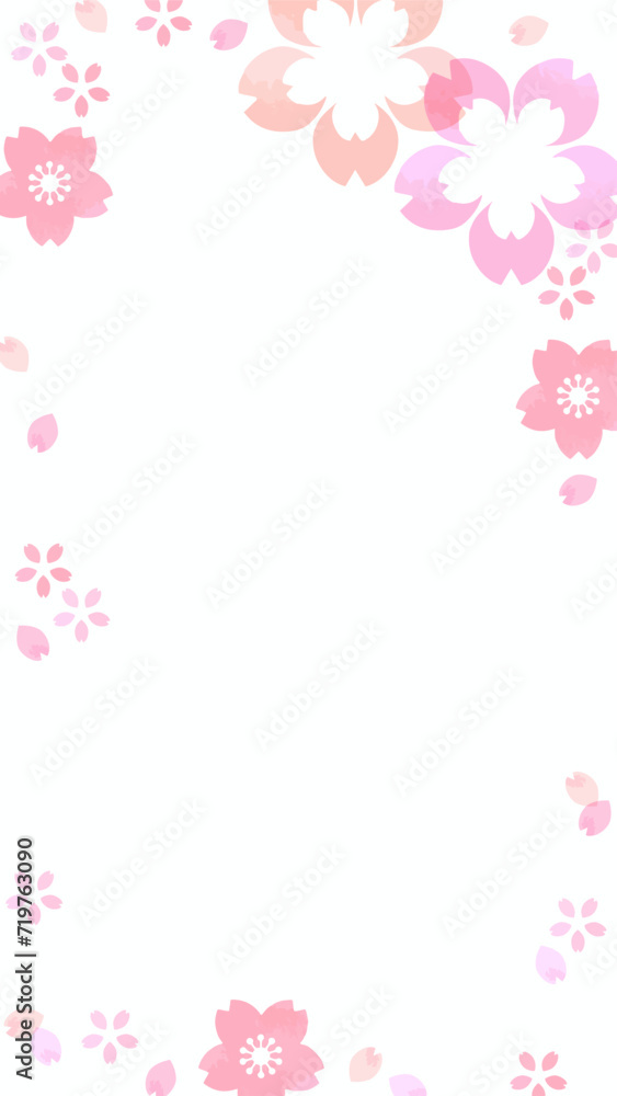縦型、16:9、水彩風の美しい桜のイラストフレーム
