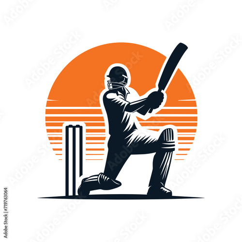 Cricket Player Logo Playing Short Concept