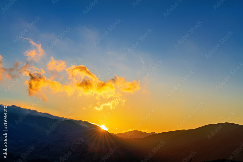 Sunburst, sunstar, over horizon, sunrise and sunset Sunburst, sunstar, over horizon, sunrise and sunset