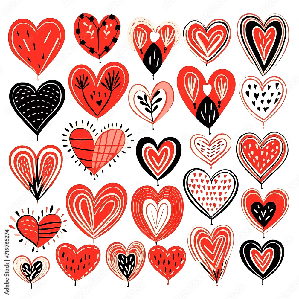 Red and black hearts. Hearts Drawn Sketching Marker. Variety of shapes and shades. Heart doodles set. Hand drawn hearts collection. Romance and love illustrations. Design for holiday wrapping paper. Red and black hearts. Hearts Drawn Sketching Marker. Variety of shapes and shades. Heart doodles set. Hand drawn hearts collection. Romance and love illustrations. Design for holiday wrapping paper.