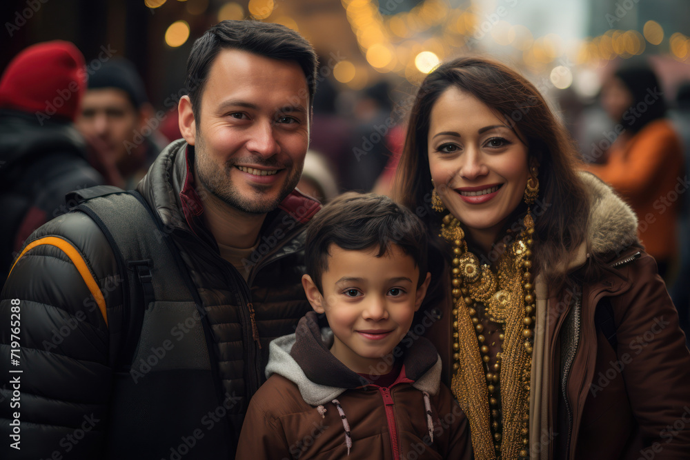 A family attending a New Year's Day cultural festival, immersing themselves in traditions and festivities to start the year on a vibrant note. Generative Ai. A family attending a New Year's Day cultural festival, immersing themselves in traditions and festivities to start the year on a vibrant note. Generative Ai.