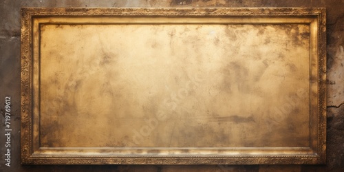 Bronze metal frame against an aged wall background. photo
