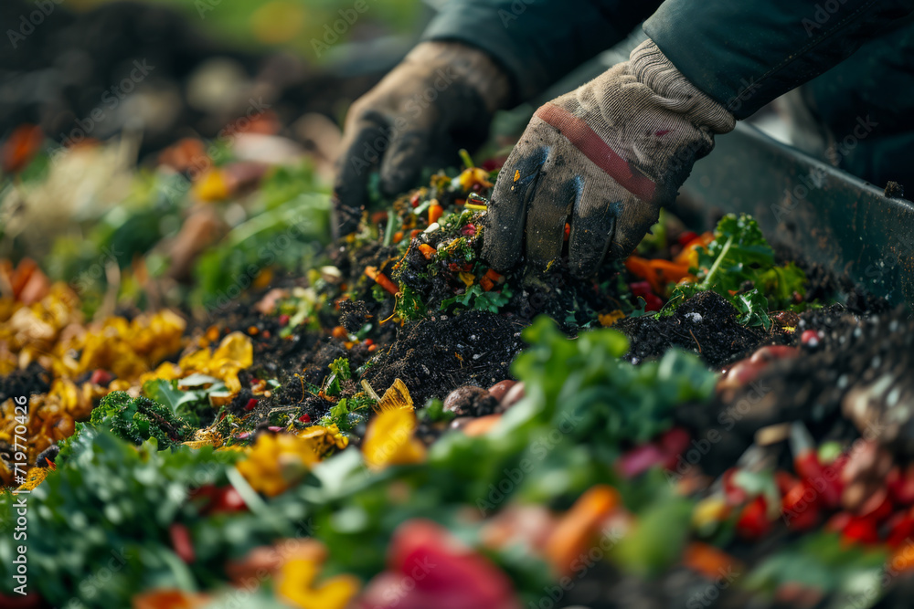 An individual composting kitchen scraps, turning waste into valuable ...