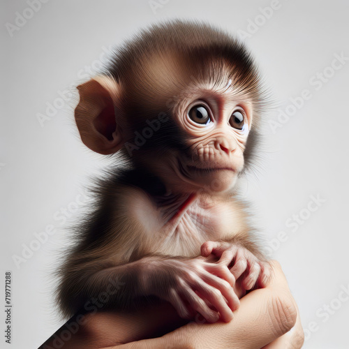 Macaque, little rhesus macaque baby, Макака, Macaco, Cute monkey, Baby monkey, mono bebe, pequeño bebe macaco, high quality portrait, isolated white background. photo