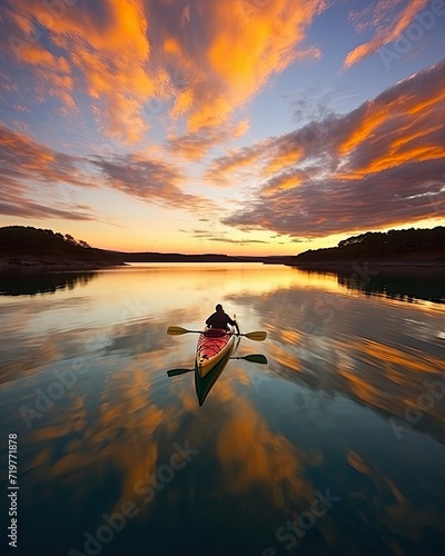 meditation boating kayak water silence freedom landscape peaceful morning rowing isolated photo