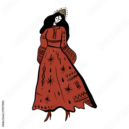 Folk slavic fairytale fashion costume woman young girl clipart