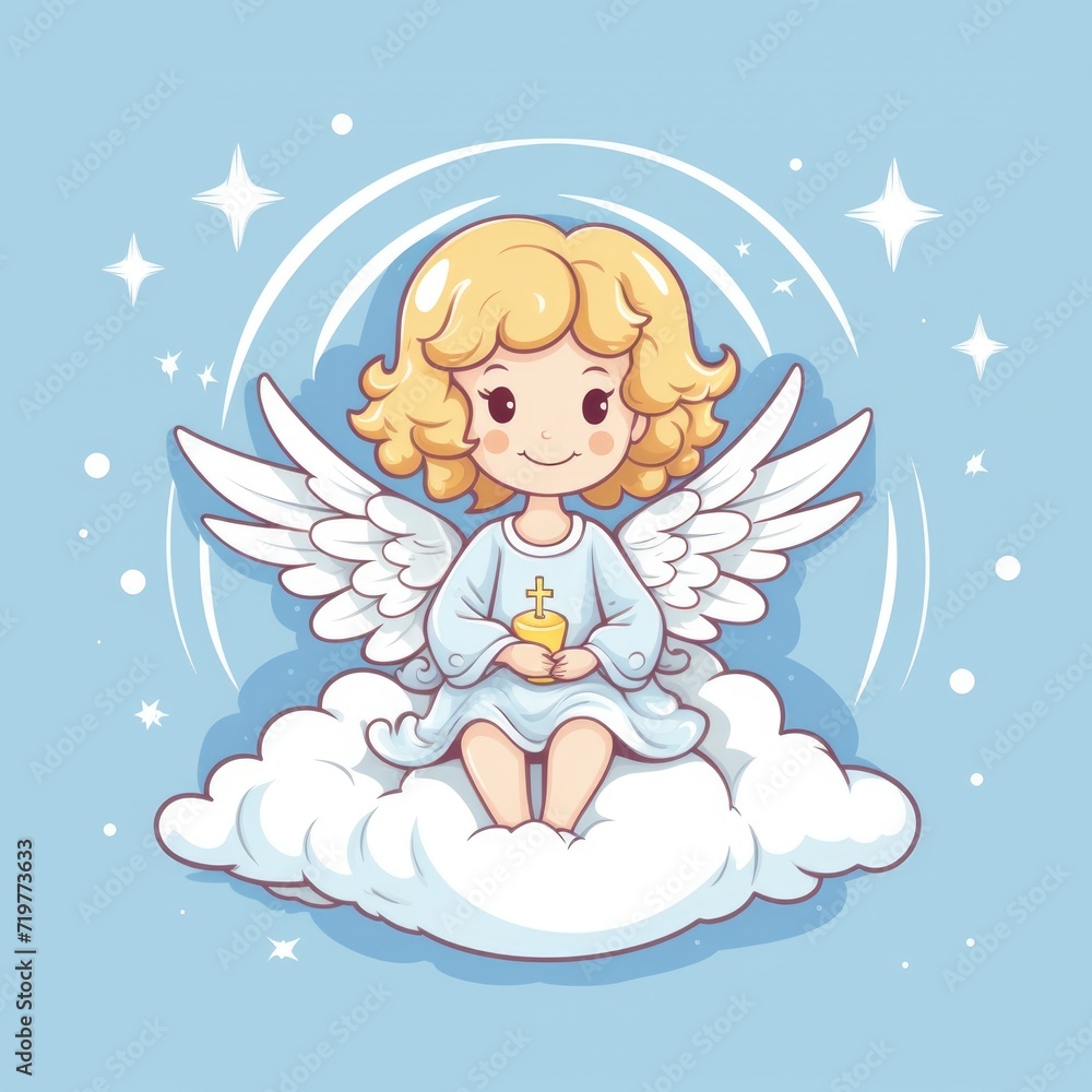 illustration of a cute little angel sitting on a cloud