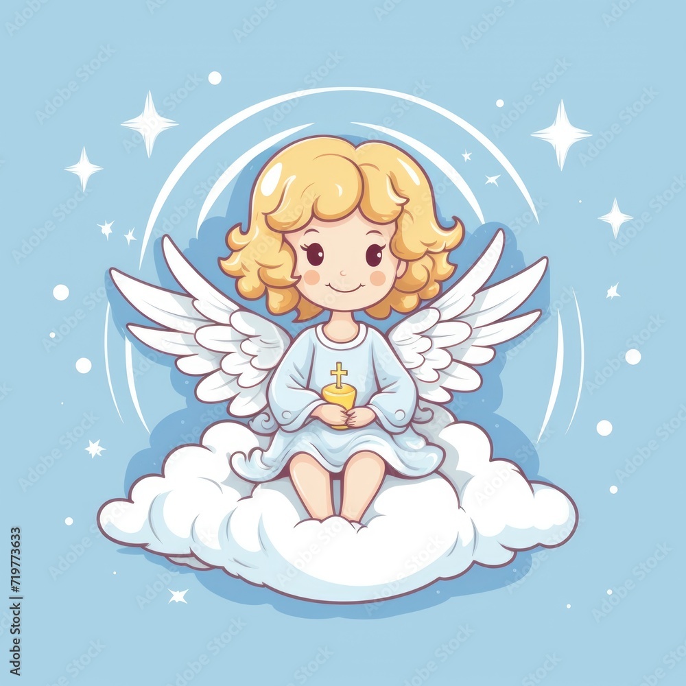 illustration of a cute little angel sitting on a cloud illustration of a cute little angel sitting on a cloud