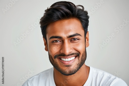 Studio portrait of a man. Background with selective focus and copy space