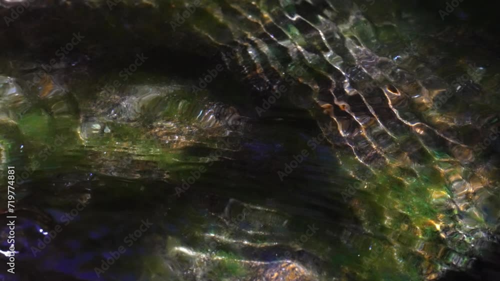 Tranquil spring water flows over mossy rocks with ripples and shadows in a natural stream - close up, fresh water, flowing, peaceful, pure, mineral, abstract nature Tranquil spring water flows over mossy rocks with ripples and shadows in a natural stream - close up, fresh water, flowing, peaceful, pure, mineral, abstract nature