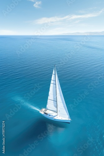 yacht boat sea sailing wind speed navigation freedom relaxation flow romantic photography aerial © Wiktoria