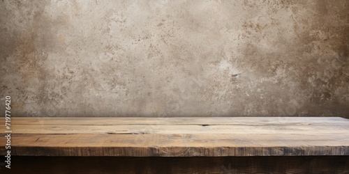 Wooden table with concrete grunge texture background, empty. © Sona