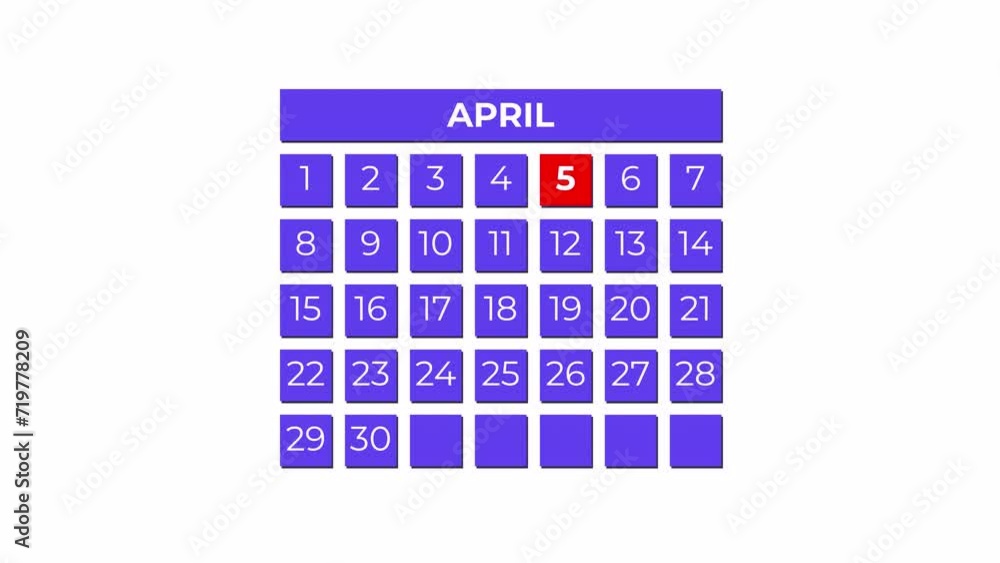 5th April calendar icon animation. Alpha matte with transparent background 4K resolution. 5th April calendar icon animation. Alpha matte with transparent background 4K resolution.