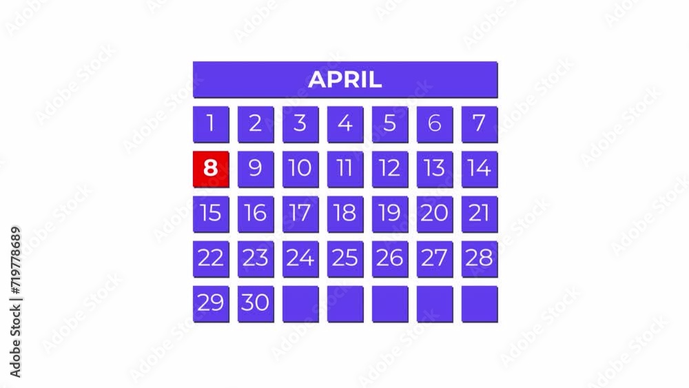 8th April calendar icon animation. Alpha matte with transparent background 4K resolution. 8th April calendar icon animation. Alpha matte with transparent background 4K resolution.