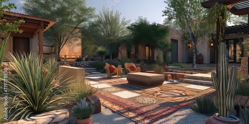 Southwest style backyard, Adobe home, Arizona, New Mexico, Nevada, California, Texas,