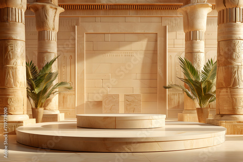 Stone podium for display product background Ancient Egypt style for cosmetic, Antique, Vintage, Product branding, identity and packaging inspiration