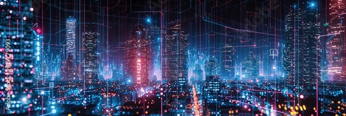 city made of blue digital data for smart city concept