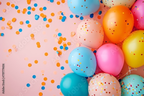 Balloons with confetti on a pink background