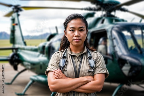 skilled and empowered Asian female mechanic in the military, symbolizing gender diversity and expertise within the armed forces. photo