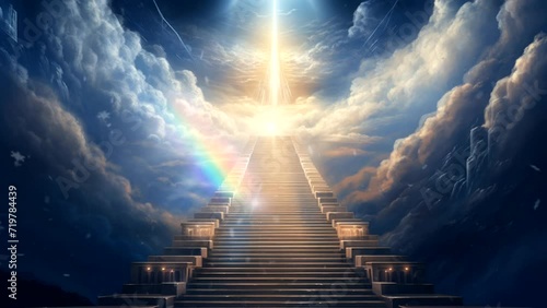 stair way to heaven paradise with cloudy place video looping background