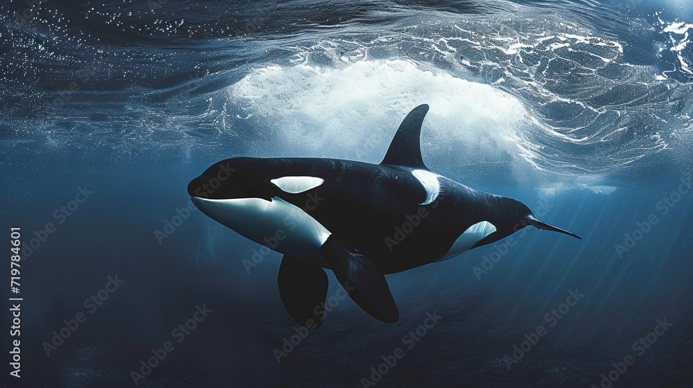 orca killer whale underwater - obrazy, fototapety, plakaty 