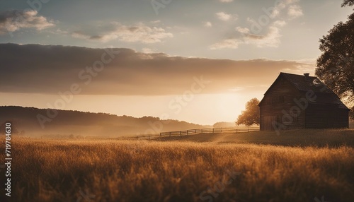 Morning scene in the peaceful countryside with warm tones
