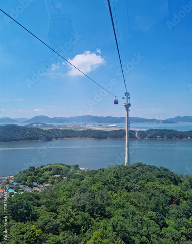 
sea ​​with cable car
