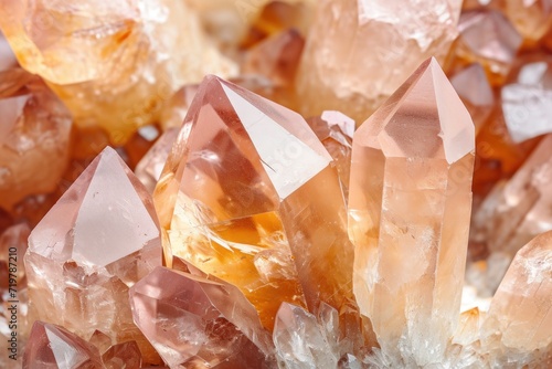 Peach beige crystals. Beautiful natural crystals gemstone. Extreme close up macro shot.