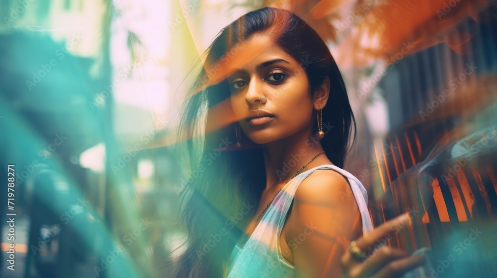 pretty indian Street dreamy photo sad woman model window looking camera portrait reflection glare pretty indian Street dreamy photo sad woman model window looking camera portrait reflection glare