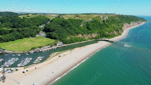 Aerial view over Axmouth Harbour in Seaton, Devon, UK photo