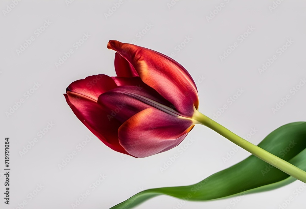 red tulip with green leaves in a vase with a white background red tulip with green leaves in a vase with a white background