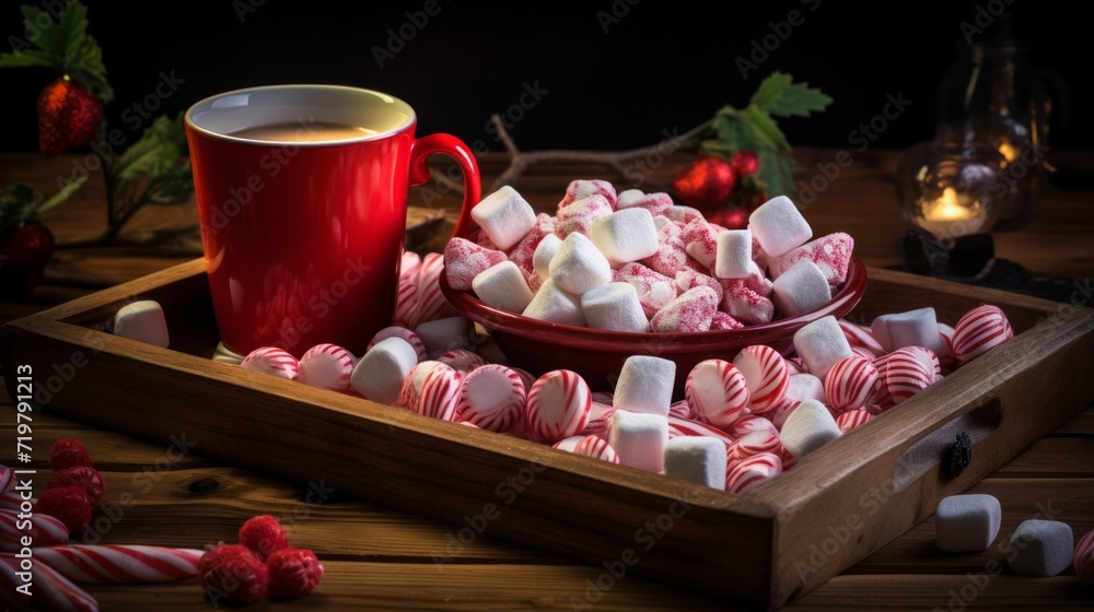 Hot chocolate and marshmallows. Neural network AI generated