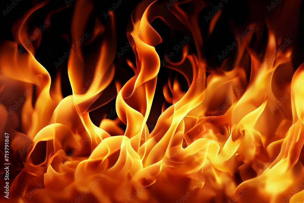 Fire flames on black background. Hell, heat, blaze texture