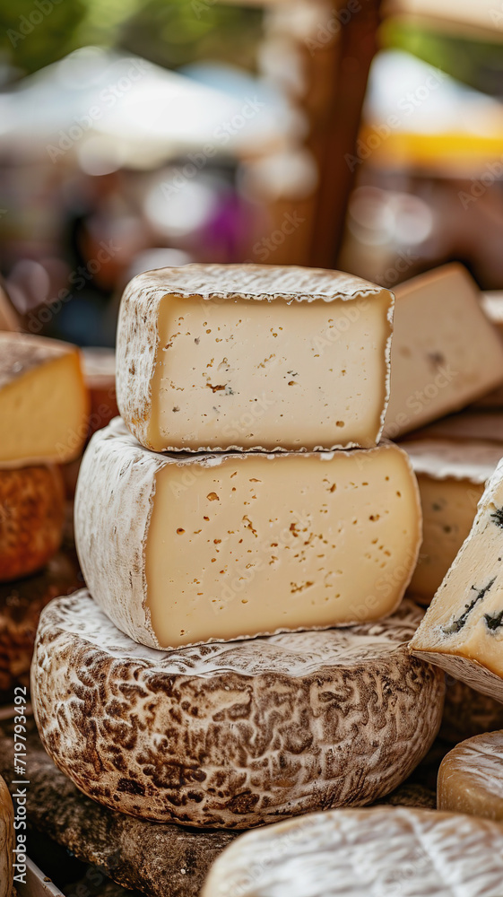 Artisanal cheeses on display at local market