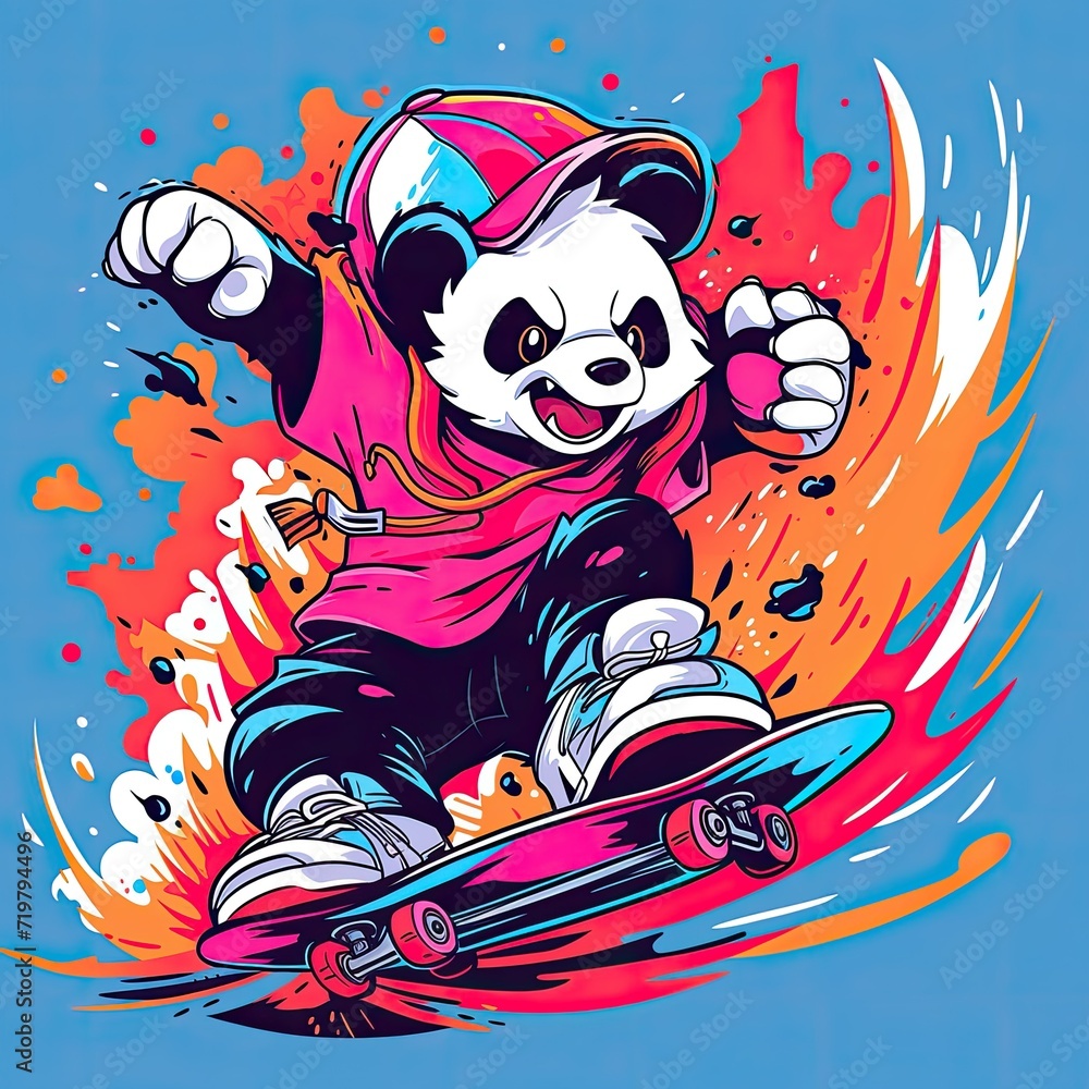 character, cartoon, illustration, vector, playing skateboard, cool, focus, t-shirt design, tee design, white background