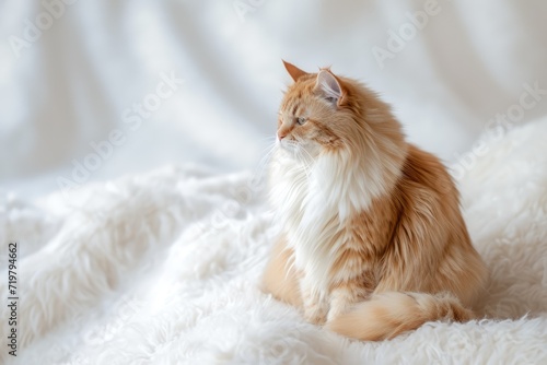 Graceful Feline: Cat Perched on White Background