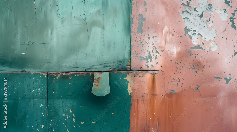 A Green and Pink Wall With Peeling Paint