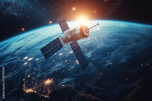 Solar powered satellite for global internet telecommunications in space AI Generation