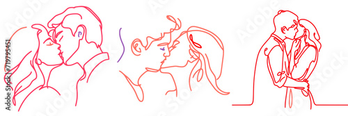 Kissing Couple Minimalist One-Line Drawing Vector Set