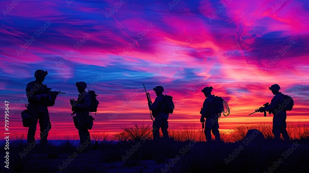 group of soldiers at sunset group of soldiers at sunset