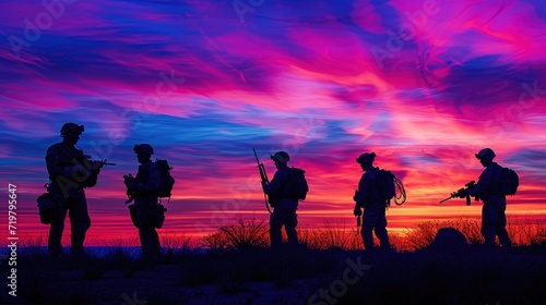 group of soldiers at sunset