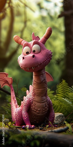 Cute baby dragon concept 3D render in modern animation style