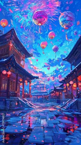 A fireworks celebration in the Forbidden City for Chinese New Year. 