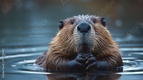 beaver swimming in the creak photo