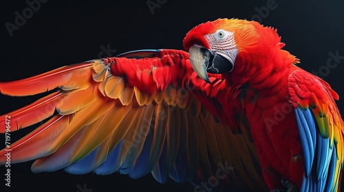 Colorful and bright red parrot bird photo