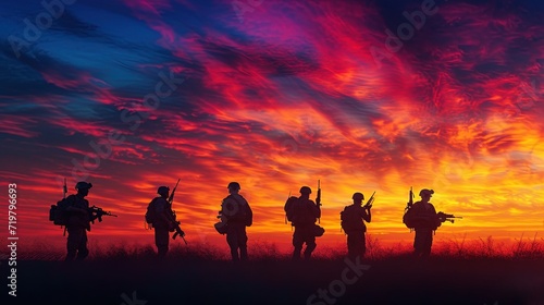 silhouette of soldiers at sunset