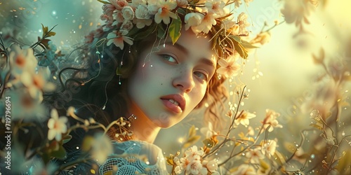 portrait of a woman with flowers in the spring equinox