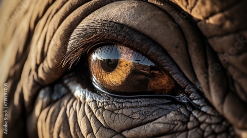 Closeup of an elephants eye, reminding us of the impact of human activity on these majestic animals and the need for their protection.