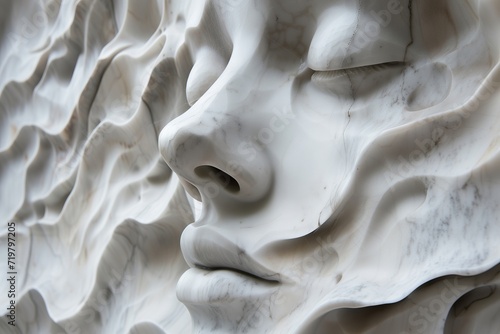 sculpture of a beautiful woman's face carved from a white marble water pattern
